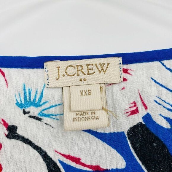 J. Crew Size XXS Blue & Red Floral 3/4 Sleeve V Neck Tissue Tunic Top Coverup - Picture 5 of 6